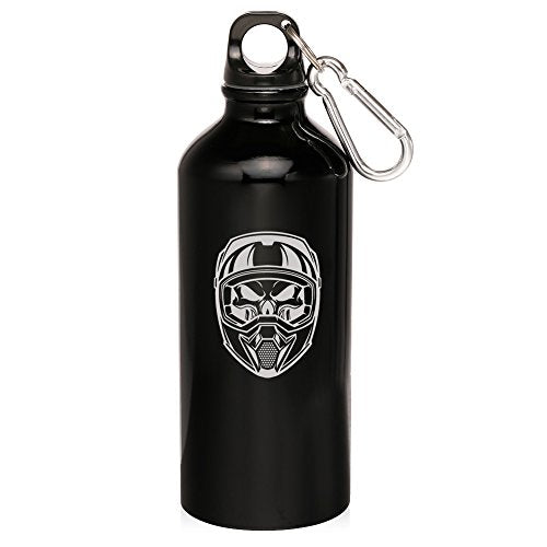 20oz Aluminum Sports Water Bottle Caribiner Clip Skull Motocross Helmet (Black)