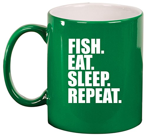 Ceramic Coffee Tea Mug Cup Fish Eat Sleep Repeat (Green)