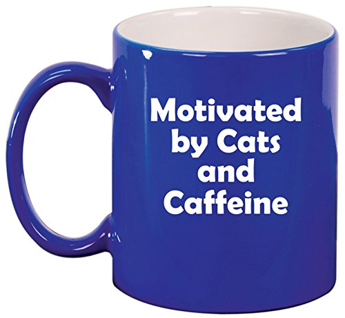 Ceramic Coffee Tea Mug Cup Motivated By Cats And Caffeine (Blue)