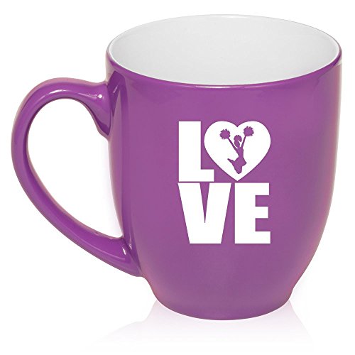 16 oz Large Bistro Mug Ceramic Coffee Tea Glass Cup Love Cheer (Purple)