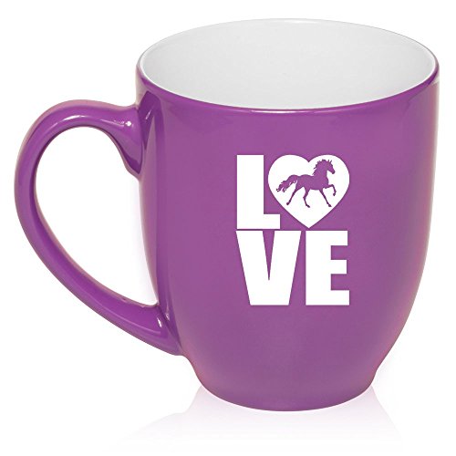 16 oz Large Bistro Mug Ceramic Coffee Tea Glass Cup Love Horse (Purple)