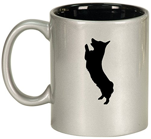 Ceramic Coffee Tea Mug Cup Corgi Standing (Silver)