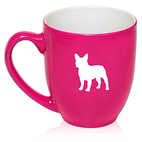 16 oz Large Bistro Mug Ceramic Coffee Tea Glass Cup French Bulldog (Hot Pink)