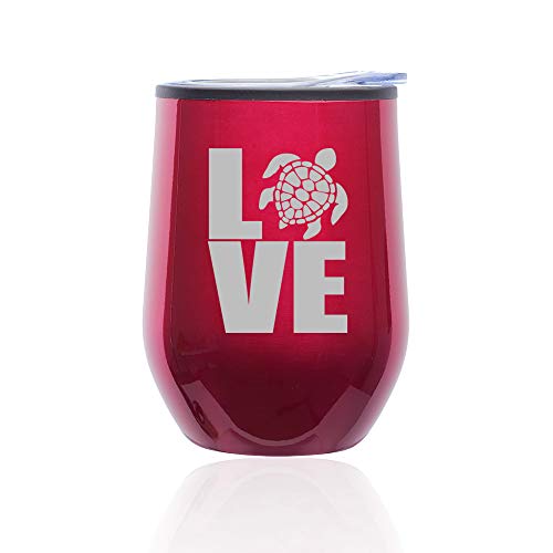 Stemless Wine Tumbler Coffee Travel Mug Glass With Lid Love Sea Turtle (Fuchsia)