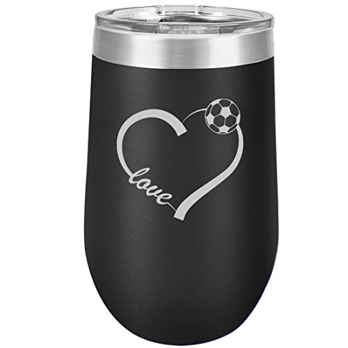 16 oz Double Wall Vacuum Insulated Stainless Steel Stemless Wine Tumbler Glass Coffee Travel Mug With Lid Love Heart Soccer