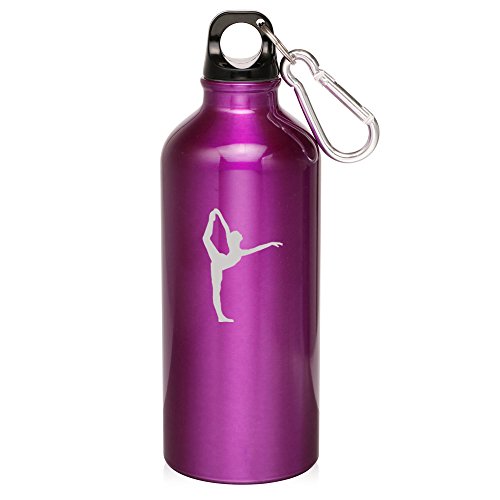 20oz Aluminum Sports Water Bottle Caribiner Clip Dancer Gymnastics (Purple)