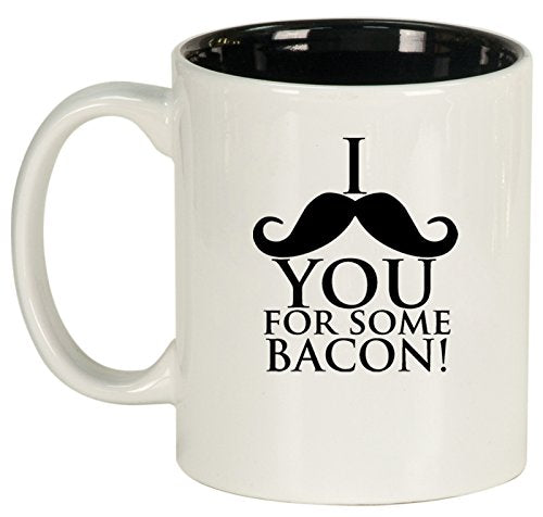 Ceramic Coffee Tea Mug I Mustache You For Some Bacon (White)