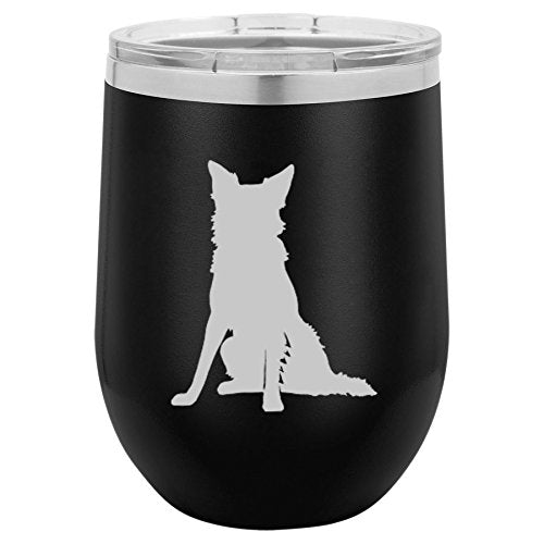 12 oz Double Wall Vacuum Insulated Stainless Steel Stemless Wine Tumbler Glass Coffee Travel Mug With Lid Border Collie (Black)