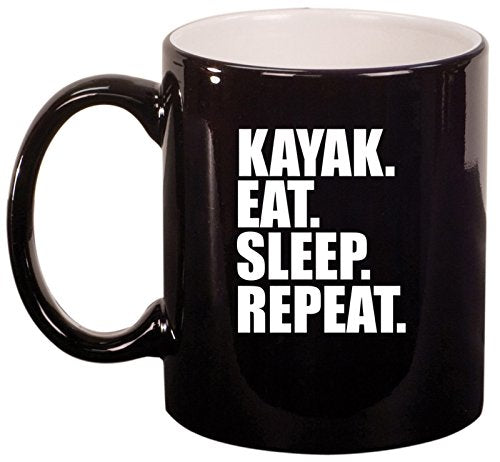 Ceramic Coffee Tea Mug Cup Kayak Eat Sleep Repeat (Black)