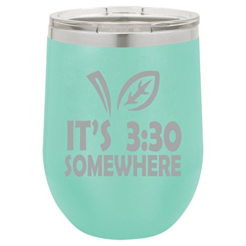 12 oz Double Wall Vacuum Insulated Stainless Steel Stemless Wine Tumbler Glass Coffee Travel Mug With Lid It's 3:30 Somewhere Funny Teacher (Teal)