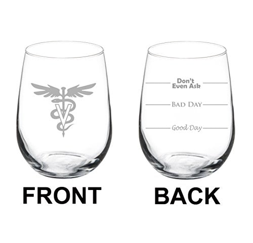 17 oz Stemless Wine Glass Funny Two Sided Good Day Bad Day Don't Even Ask Veterinarian