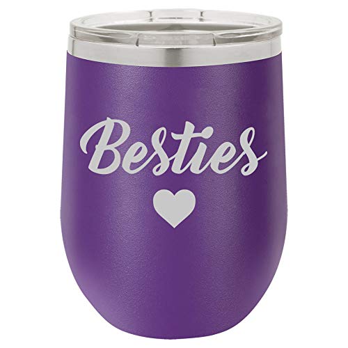 12 oz Double Wall Vacuum Insulated Stainless Steel Stemless Wine Tumbler Glass Coffee Travel Mug With Lid Besties Best Friend (Purple)