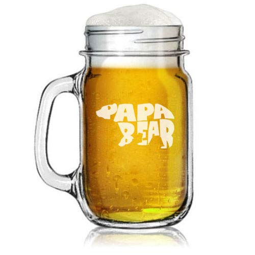 16oz Mason Jar Glass Mug w/Handle Dad Father Papa Bear