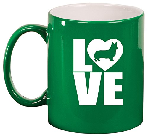 Ceramic Coffee Tea Mug Cup LOVE Corgi (Green)