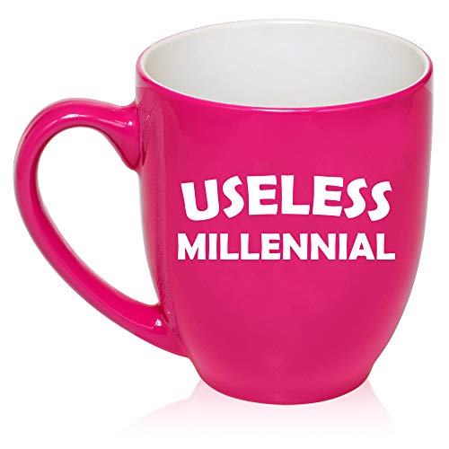 16 oz Large Bistro Mug Ceramic Coffee Tea Glass Cup Useless Millennial Funny (Hot-Pink)