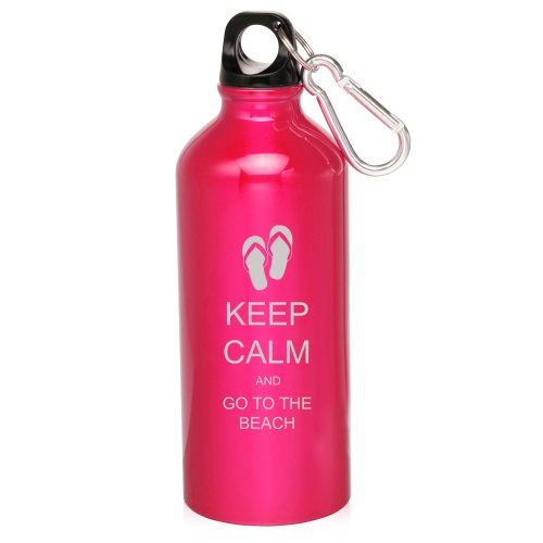 Hot Pink 20oz Aluminum Sports Water Bottle Caribiner Clip ZW156 Keep Calm and Go to the Beach Sandals