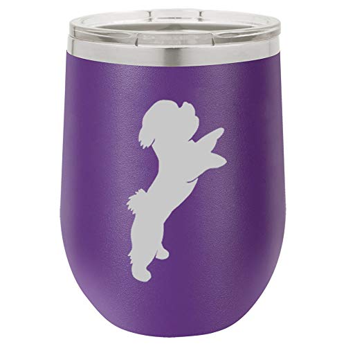 12 oz Double Wall Vacuum Insulated Stainless Steel Stemless Wine Tumbler Glass Coffee Travel Mug With Lid Bichon Frise (Purple)