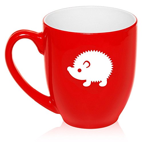 16 oz Large Bistro Mug Ceramic Coffee Tea Glass Cup Hedgehog (Red)