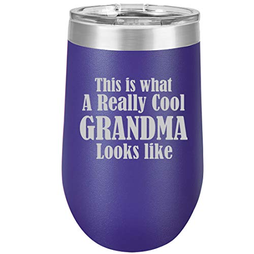 16 oz Double Wall Vacuum Insulated Stainless Steel Stemless Wine Tumbler Glass Coffee Travel Mug With Lid Cool Grandma (Purple)