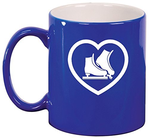 Ceramic Coffee Tea Mug Cup Heart Ice Skates (Blue)