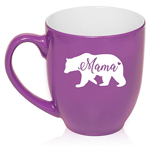 16 oz Large Bistro Mug Ceramic Coffee Tea Glass Cup Mama Bear Mom Mother (Purple)