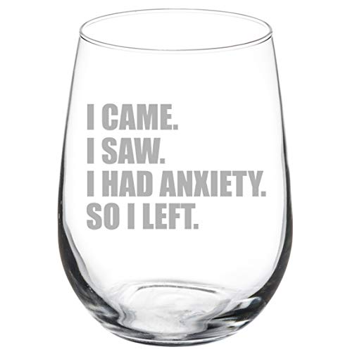 Wine Glass Goblet I Came I Saw I Had Anxiety So I Left Introvert Funny (17 oz Stemless)