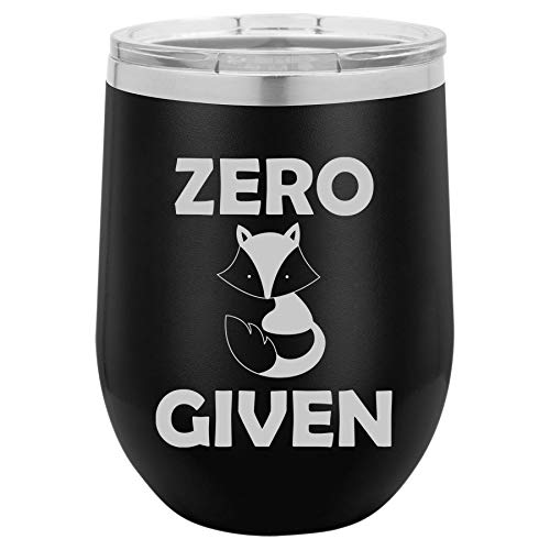 12 oz Double Wall Vacuum Insulated Stainless Steel Stemless Wine Tumbler Glass Coffee Travel Mug With Lid Zero Fox Given Funny (Black)