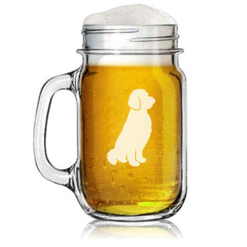 16oz Mason Jar Glass Mug w/Handle Goldendoodle