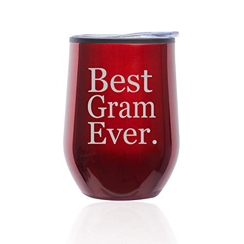 Stemless Wine Tumbler Coffee Travel Mug Glass With Lid Best Gram Ever Grammy Grandma Grandmother (Red)