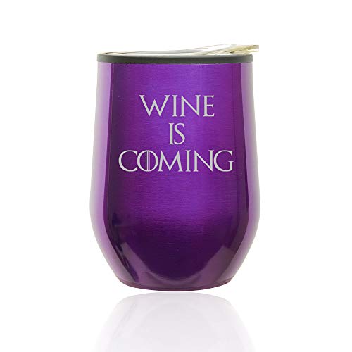 Stemless Wine Tumbler Coffee Travel Mug Glass With Lid Wine Is Coming Funny (Royal Purple)