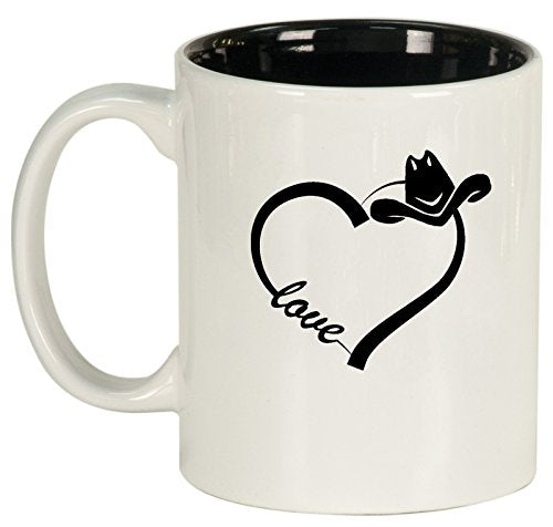 Ceramic Coffee Tea Mug Cup Love Heart Country Cowgirl (White)