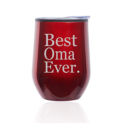 Stemless Wine Tumbler Coffee Travel Mug Glass With Lid Best Oma Ever Grandma Grandmother (Red)