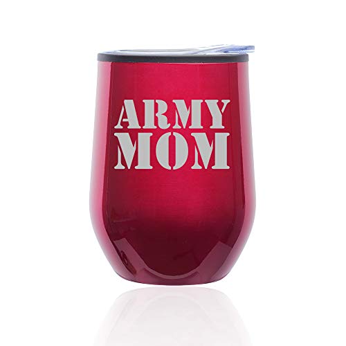 Stemless Wine Tumbler Coffee Travel Mug Glass With Lid Army Mom (Fuchsia)