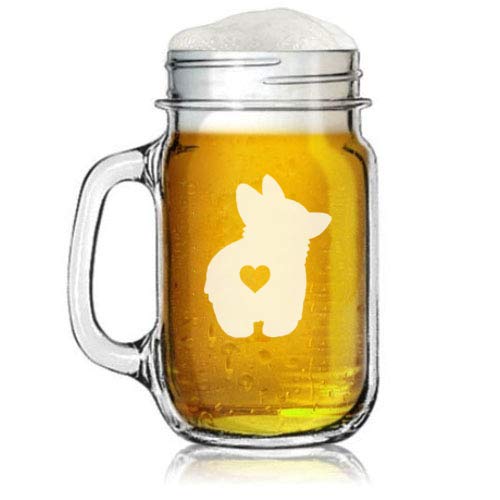 16oz Mason Jar Glass Mug w/Handle Corgi Butt