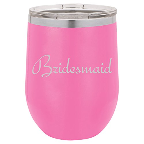 12 oz Double Wall Vacuum Insulated Stainless Steel Stemless Wine Tumbler Glass Coffee Travel Mug With Lid Bridesmaid Bachelorette Wedding (Hot-Pink)