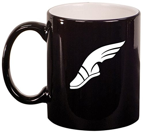 Ceramic Coffee Tea Mug Track and Field Wing Shoe (Black)