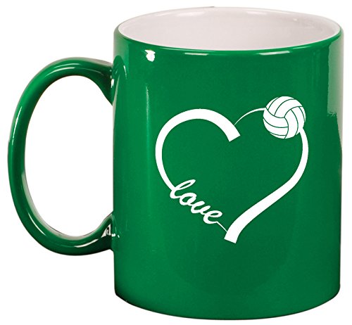 Ceramic Coffee Tea Mug Cup Love Heart Volleyball (Green)