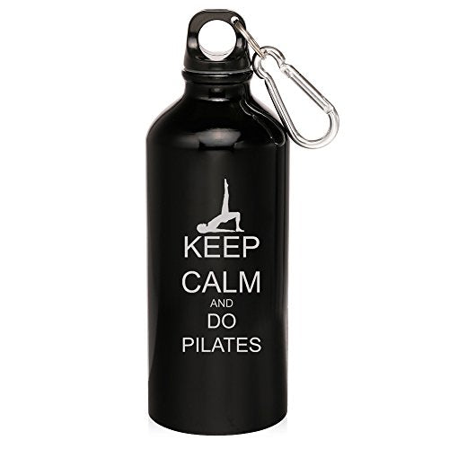 20oz Aluminum Sports Water Bottle Caribiner Clip Keep Calm and Do Pilates (Black)