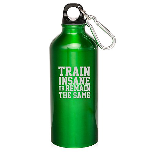 20oz Aluminum Sports Water Bottle Caribiner Clip Fitness Train Insane or Remain the Same (Green)