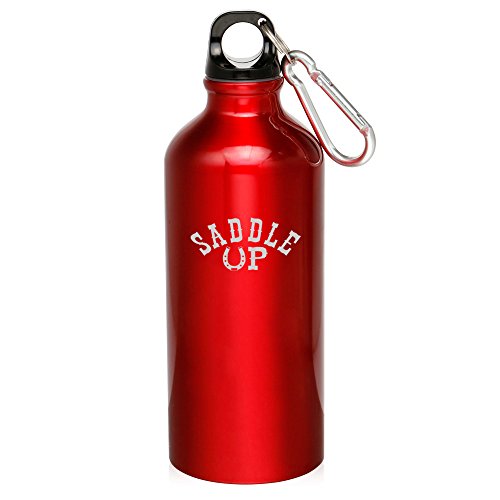 20oz Aluminum Sports Water Bottle Caribiner Clip Saddle Up Horseshoe (Red)