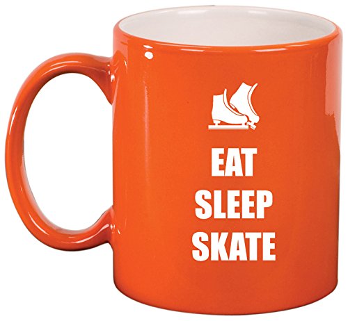 Ceramic Coffee Tea Mug Cup Eat Sleep Ice Skate (Orange)