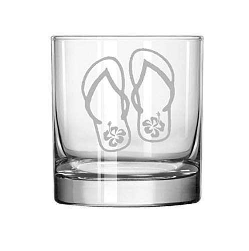 11 oz Rocks Whiskey Highball Glass Flip Flops With Hibiscus