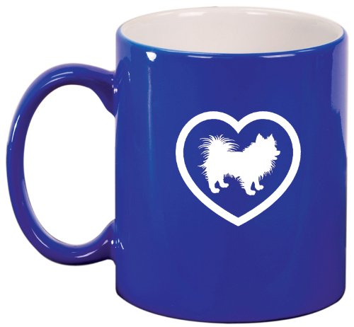 Blue Ceramic Coffee Tea Mug Pomeranian Heart