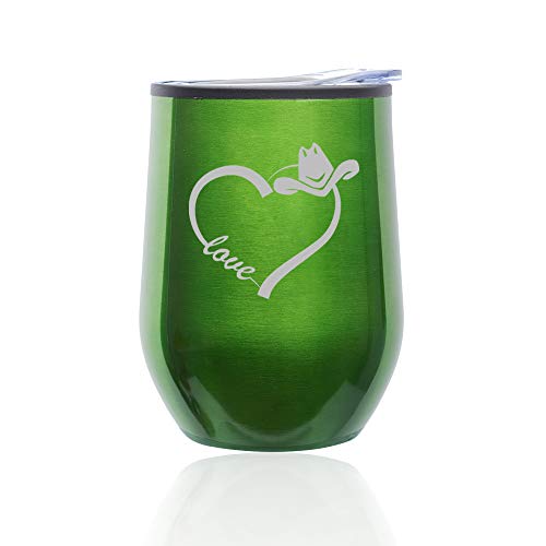 Stemless Wine Tumbler Coffee Travel Mug Glass With Lid Love Heart Country Cowgirl (Green)