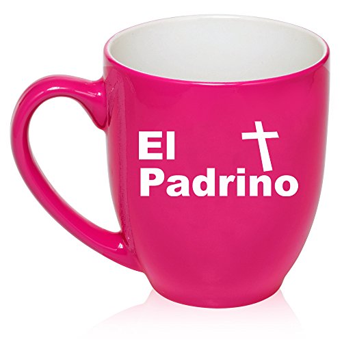 16 oz Large Bistro Mug Ceramic Coffee Tea Glass Cup El Padrino Christening Baptism Godfather (Hot Pink)