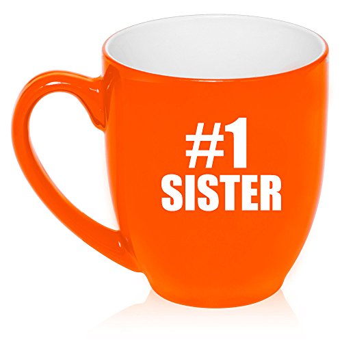 16 oz Large Bistro Mug Ceramic Coffee Tea Glass Cup #1 Sister (Orange)