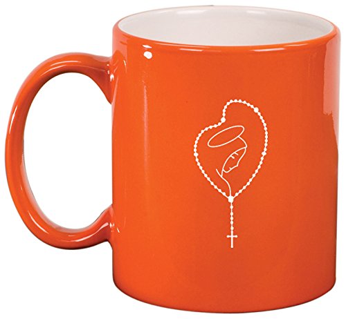 Ceramic Coffee Tea Mug Rosary Mary (Orange)