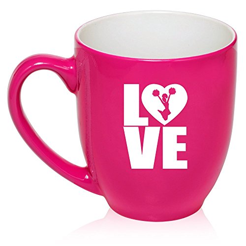 16 oz Large Bistro Mug Ceramic Coffee Tea Glass Cup Love Cheer (Hot Pink)