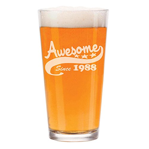 16 oz Beer Pint Glass Awesome Since 1988 30th Birthday