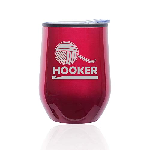 Stemless Wine Tumbler Coffee Travel Mug Glass With Lid Funny Crochet Hooker (Fuchsia)